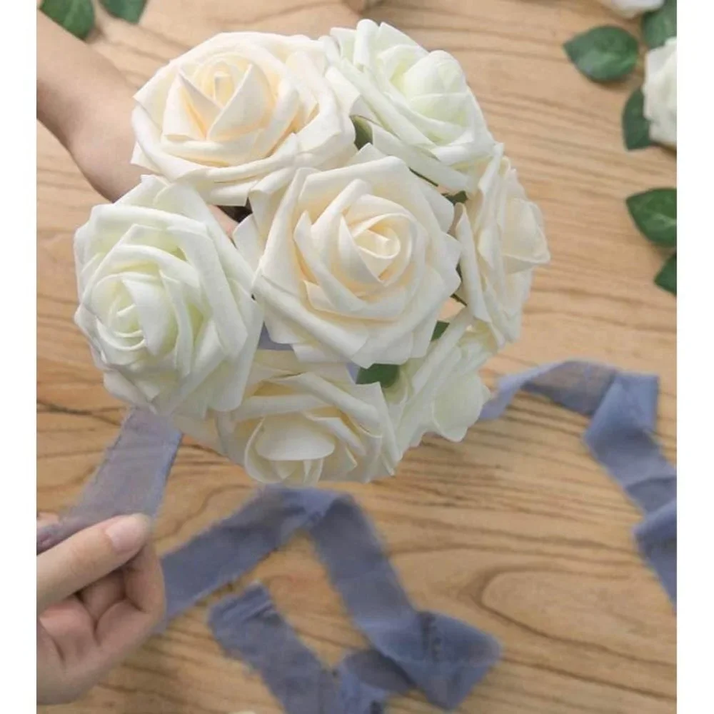25 count | Ling’s Ivory Roses Faux Flowers Wedding Floral Bouquet Cream